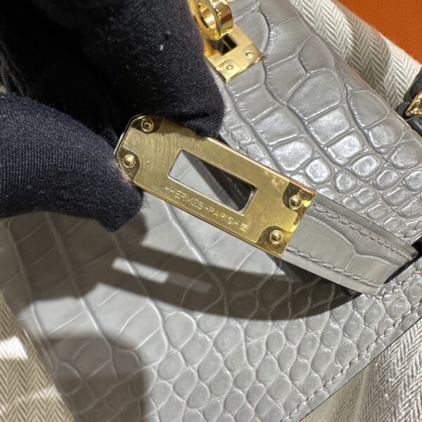 wsxc1784136235091_13 Old Cobbler Factory Mini Kelly Matte Alligator Crocodile 0V Gris Grey Gold Hardware 19cm Full Handmade