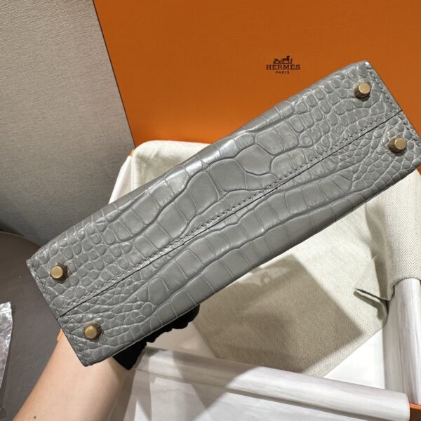 wsxc1784136235496_14 Old Cobbler Factory Mini Kelly Matte Alligator Crocodile 0V Gris Grey Gold Hardware 19cm Full Handmade