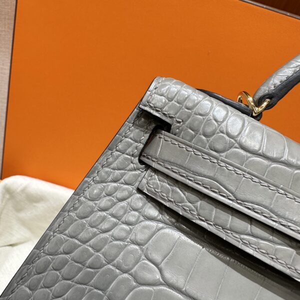 wsxc1784136235511_15 Old Cobbler Factory Mini Kelly Matte Alligator Crocodile 0V Gris Grey Gold Hardware 19cm Full Handmade