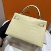 wsxc1784136270404_1 Old Cobbler Factory Mini Kelly Matte Alligator Crocodile Y1 Vanilla Yellow Silver Hardware 19cm Full Handmade