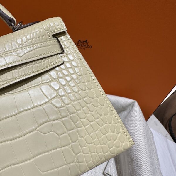 wsxc1784136270521_14 Old Cobbler Factory Mini Kelly Matte Alligator Crocodile Y1 Vanilla Yellow Silver Hardware 19cm Full Handmade