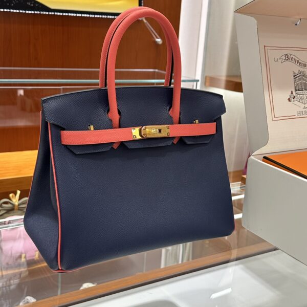 wsxc1784649183312_0 Old Cobbler Factory Birkin Epsom Leather Gem Blue & Red Gold Hardware 30cm Full Handmade