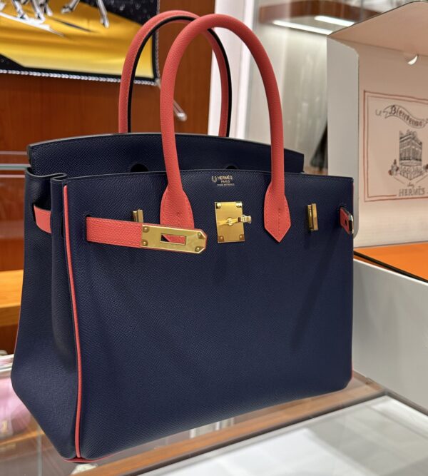 wsxc1784649183312_1 Old Cobbler Factory Birkin Epsom Leather Gem Blue & Red Gold Hardware 30cm Full Handmade