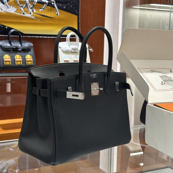 wsxc1784907016666_3 Old Cobbler Factory Birkin Swift Leather Black & Red Silver Hardware 30cm Full Handmade