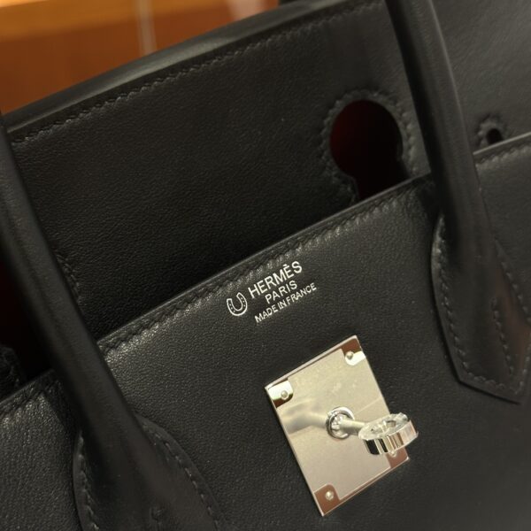 wsxc1784907016666_4 Old Cobbler Factory Birkin Swift Leather Black & Red Silver Hardware 30cm Full Handmade