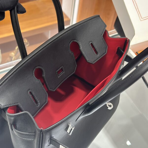 wsxc1784907016666_5 Old Cobbler Factory Birkin Swift Leather Black & Red Silver Hardware 30cm Full Handmade
