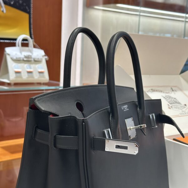 wsxc1784907016666_7 Old Cobbler Factory Birkin Swift Leather Black & Red Silver Hardware 30cm Full Handmade