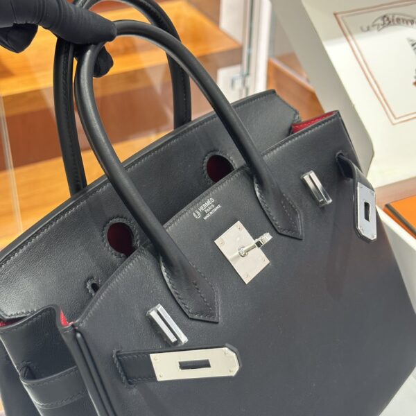 wsxc1784907016666_8 Old Cobbler Factory Birkin Swift Leather Black & Red Silver Hardware 30cm Full Handmade