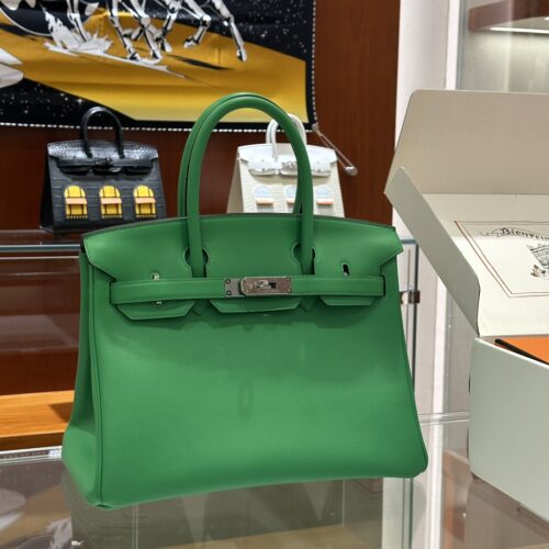 Old Cobbler Factory Birkin Swift Leather Bamboo Green Silver Hardware 30cm Full Handmade