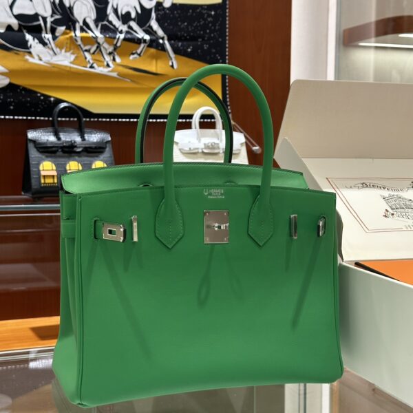 wsxc1784907051423_2 Old Cobbler Factory Birkin Swift Leather Bamboo Green Silver Hardware 30cm Full Handmade