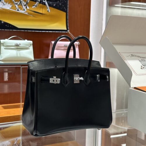 Old Cobbler Factory Birkin Box Calf Leather CK89 Black Inside Seam Silver Hardware 25cm Full Handmade