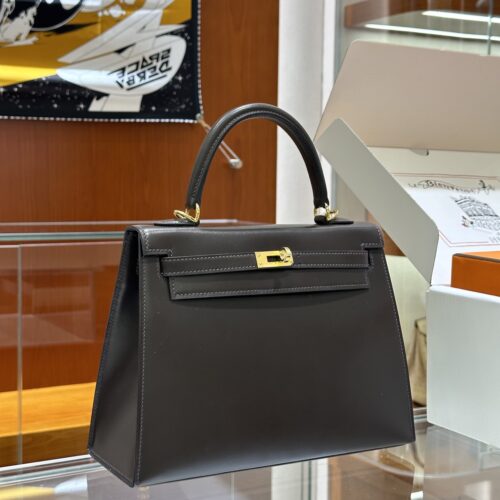 wsxc1785836104088_0 Old Cobbler Factory Kelly Box Calf Leather CK46 Ebony Color Gold Hardware 25cm Full Handmade