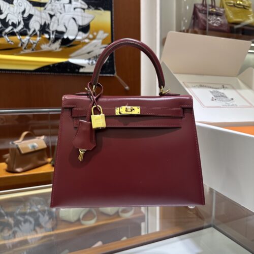 wsxc1785836124967_0 Old Cobbler Factory Kelly Box Calf Leather CK55 Bordeaux Red Gold Hardware 25cm Full Handmade