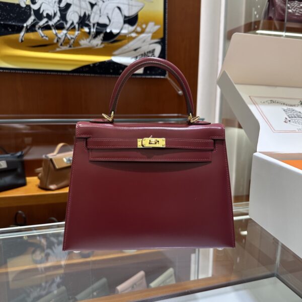 Old Cobbler Factory Kelly Box Calf Leather CK55 Bordeaux Red Gold Hardware 25cm Full Handmade