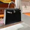 Old Cobbler Kelly Chevre Leather Black & Light Blue Silver Hardware 25cm Full Handmade