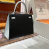 Old Cobbler Kelly Chevre Leather Black & Light Blue Silver Hardware 25cm Full Handmade
