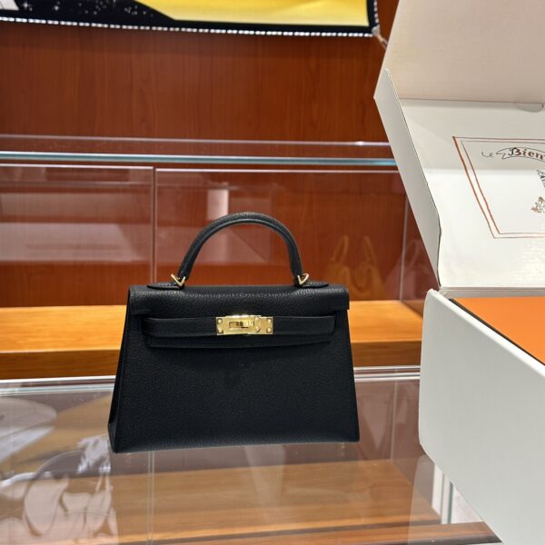wsxc1790587126943_0 Old Cobbler Mini Kelly Chevre Leather CK89 Black Gold Hardware 19cm Full Handmade