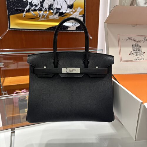 wsxc1790587151773_0 Old Cobbler Birkin Chevre Leather CK89 Black & Blue Silver Hardware 30cm Full Handmade