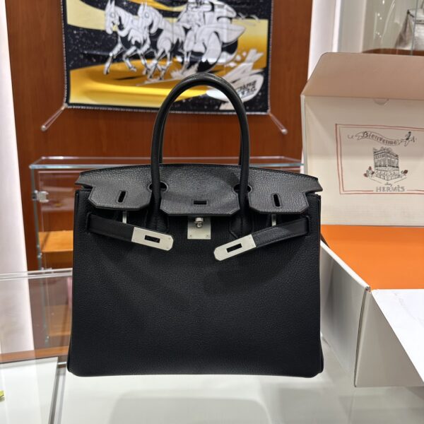 wsxc1790587151773_1 Old Cobbler Birkin Chevre Leather CK89 Black & Blue Silver Hardware 30cm Full Handmade