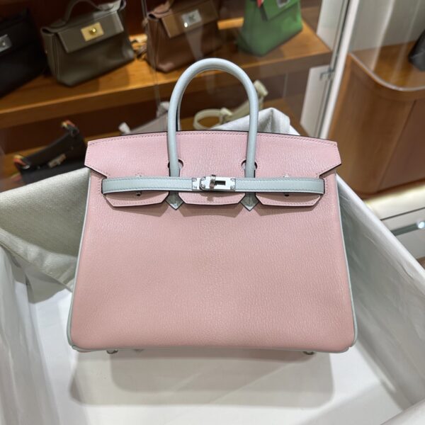 wsxc1790587176292_0-1 Old Cobbler Birkin Chevre Leather Sakura Pink & Light Blue Silver Hardware 25cm Full Handmade