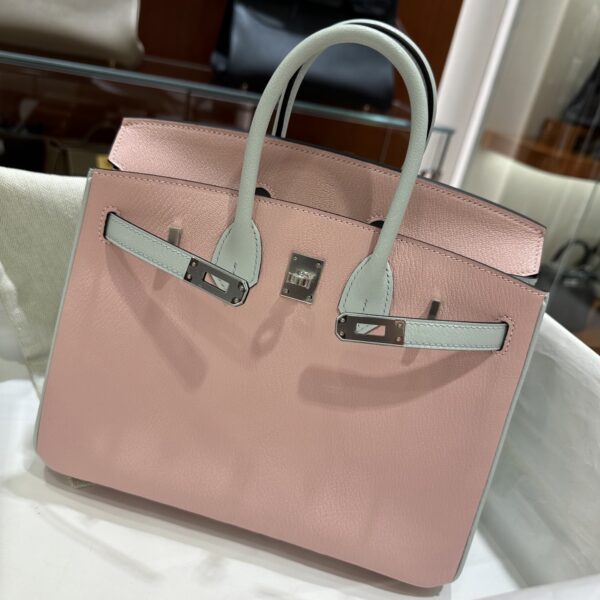 wsxc1790587176292_11 Old Cobbler Birkin Chevre Leather Sakura Pink & Light Blue Silver Hardware 25cm Full Handmade