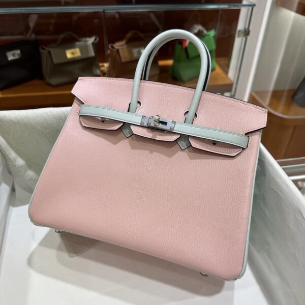 wsxc1790587176292_6 Old Cobbler Birkin Chevre Leather Sakura Pink & Light Blue Silver Hardware 25cm Full Handmade