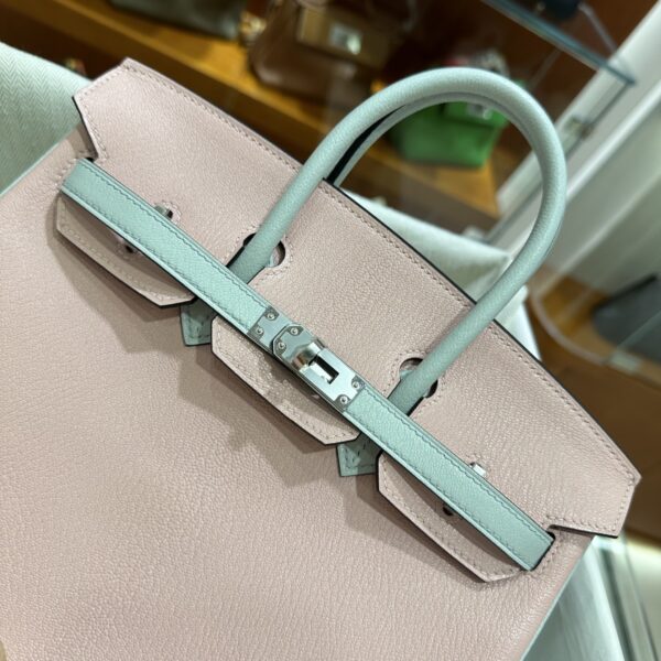 wsxc1790587176526_14 Old Cobbler Birkin Chevre Leather Sakura Pink & Light Blue Silver Hardware 25cm Full Handmade