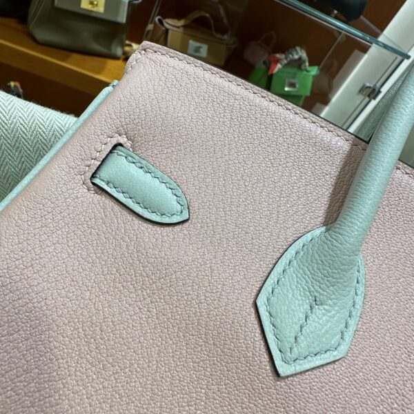 wsxc1790587176618_17 Old Cobbler Birkin Chevre Leather Sakura Pink & Light Blue Silver Hardware 25cm Full Handmade