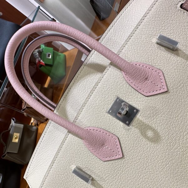 wsxc1790587202813_11 Old Cobbler Birkin Chevre Leather Cream White & Sakura Pink Silver Hardware 25cm Full Handmade
