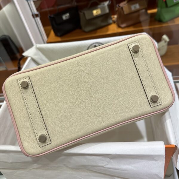 wsxc1790587202813_2 Old Cobbler Birkin Chevre Leather Cream White & Sakura Pink Silver Hardware 25cm Full Handmade