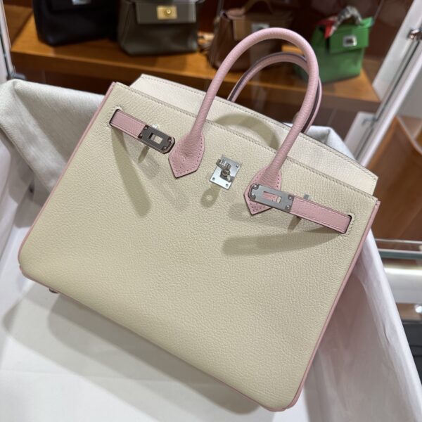 wsxc1790587202813_3 Old Cobbler Birkin Chevre Leather Cream White & Sakura Pink Silver Hardware 25cm Full Handmade