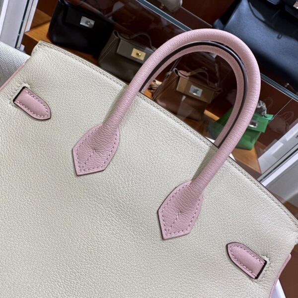 wsxc1790587202813_7 Old Cobbler Birkin Chevre Leather Cream White & Sakura Pink Silver Hardware 25cm Full Handmade