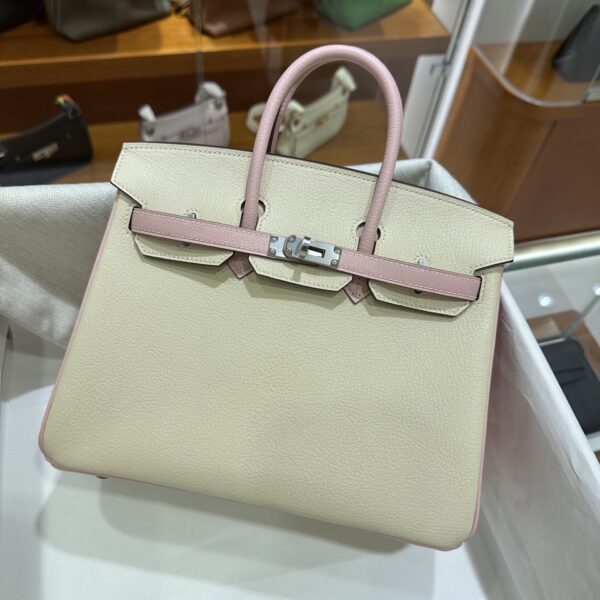 wsxc1790587202813_9 Old Cobbler Birkin Chevre Leather Cream White & Sakura Pink Silver Hardware 25cm Full Handmade