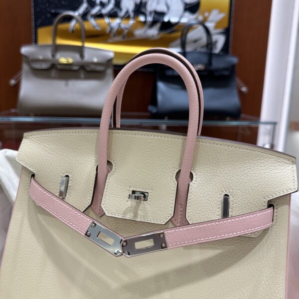 wsxc1790587202896_12 Old Cobbler Birkin Chevre Leather Cream White & Sakura Pink Silver Hardware 25cm Full Handmade