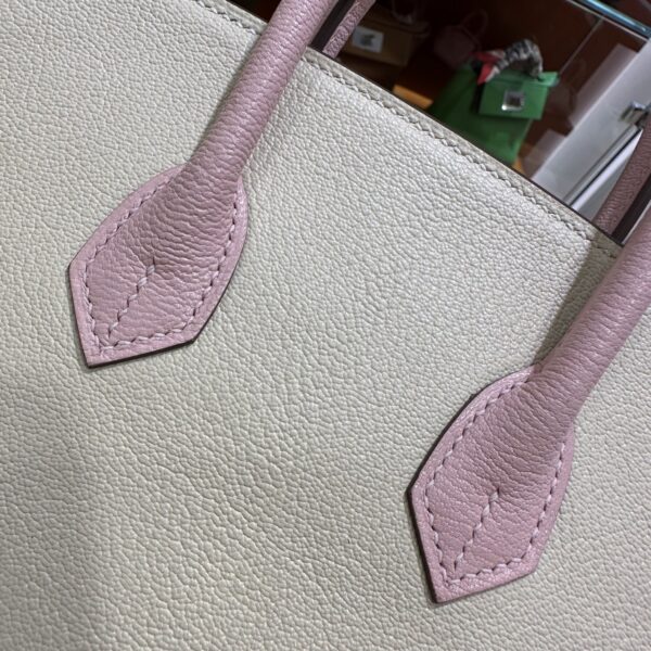 wsxc1790587202906_13 Old Cobbler Birkin Chevre Leather Cream White & Sakura Pink Silver Hardware 25cm Full Handmade