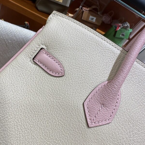 wsxc1790587202948_14 Old Cobbler Birkin Chevre Leather Cream White & Sakura Pink Silver Hardware 25cm Full Handmade