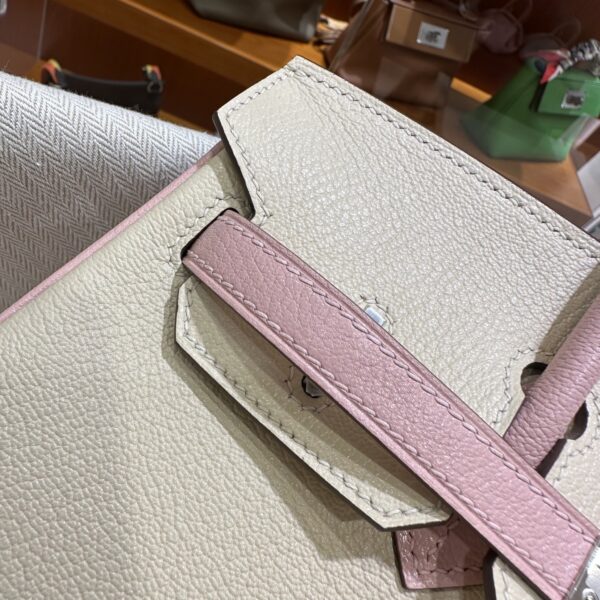 wsxc1790587203069_15 Old Cobbler Birkin Chevre Leather Cream White & Sakura Pink Silver Hardware 25cm Full Handmade