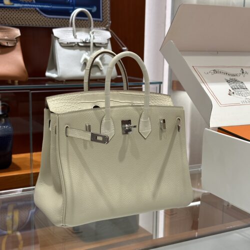 wsxc1792079098114_1 Old Cobbler Birkin Touch Togo & Matte Alligator Crocodile Cream White Silver Hardware 25cm Full Handmade