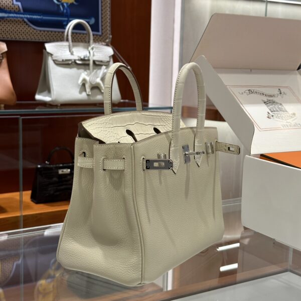 wsxc1792079098114_2 Old Cobbler Birkin Touch Togo & Matte Alligator Crocodile Cream White Silver Hardware 25cm Full Handmade