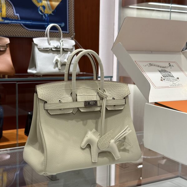 wsxc1792079098115_0 Old Cobbler Birkin Touch Togo & Matte Alligator Crocodile Cream White Silver Hardware 25cm Full Handmade