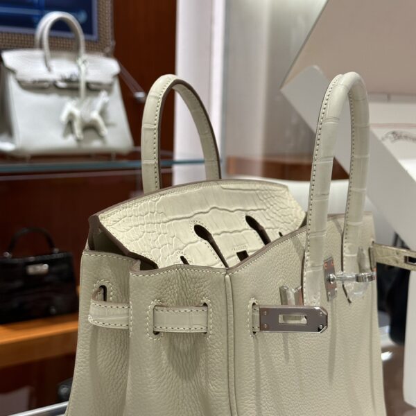 wsxc1792079098115_6 Old Cobbler Birkin Touch Togo & Matte Alligator Crocodile Cream White Silver Hardware 25cm Full Handmade