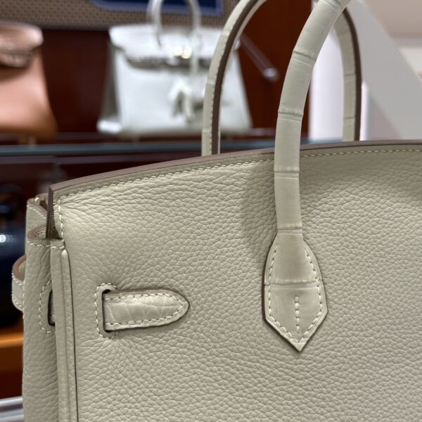 wsxc1792079098115_7 Old Cobbler Birkin Touch Togo & Matte Alligator Crocodile Cream White Silver Hardware 25cm Full Handmade