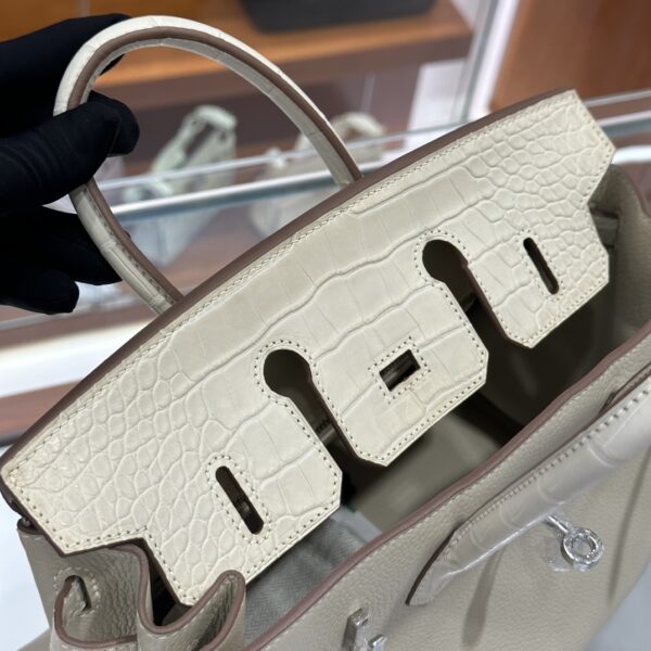 wsxc1792079098115_8 Old Cobbler Birkin Touch Togo & Matte Alligator Crocodile Cream White Silver Hardware 25cm Full Handmade