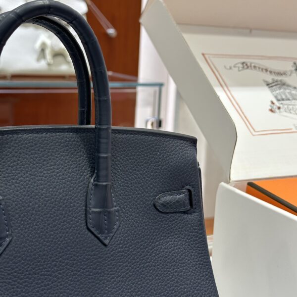 wsxc1792079122961_3 Old Cobbler Birkin Touch Togo & Matte Alligator Crocodile Deep Blue Silver Hardware 25cm Full Handmade