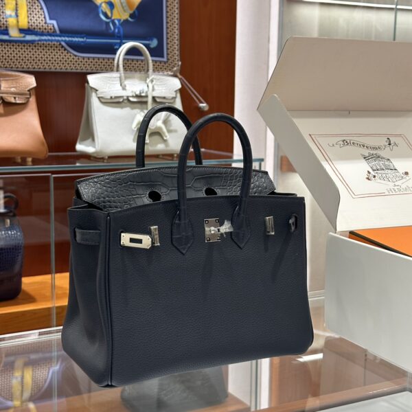 wsxc1792079122961_4 Old Cobbler Birkin Touch Togo & Matte Alligator Crocodile Deep Blue Silver Hardware 25cm Full Handmade