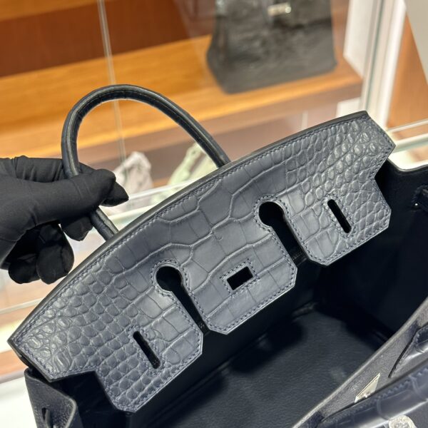 wsxc1792079122961_7 Old Cobbler Birkin Touch Togo & Matte Alligator Crocodile Deep Blue Silver Hardware 25cm Full Handmade