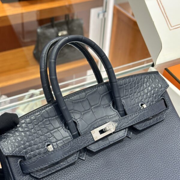 wsxc1792079122961_8 Old Cobbler Birkin Touch Togo & Matte Alligator Crocodile Deep Blue Silver Hardware 25cm Full Handmade