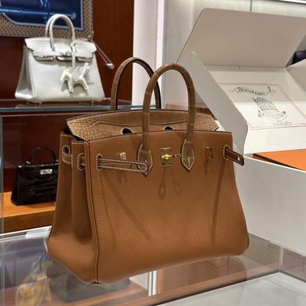wsxc1792079131569_1 Old Cobbler Birkin Touch Togo & Matte Alligator Crocodile Golden Brown Gold Hardware 25cm Full Handmade