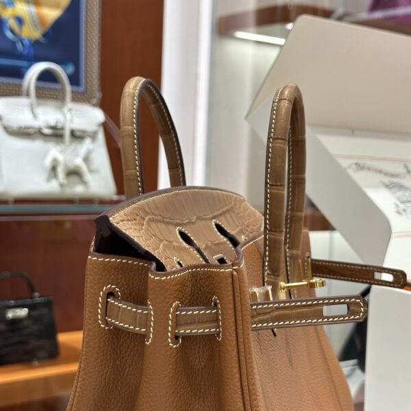 wsxc1792079131569_2 Old Cobbler Birkin Touch Togo & Matte Alligator Crocodile Golden Brown Gold Hardware 25cm Full Handmade