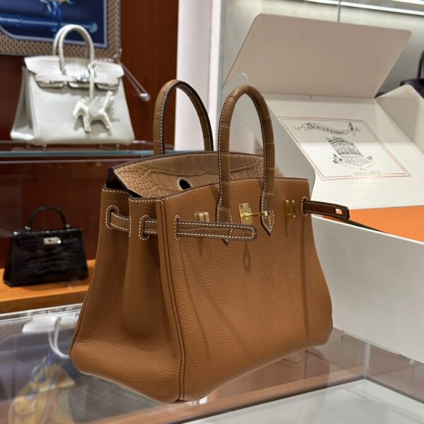 wsxc1792079131569_4 Old Cobbler Birkin Touch Togo & Matte Alligator Crocodile Golden Brown Gold Hardware 25cm Full Handmade